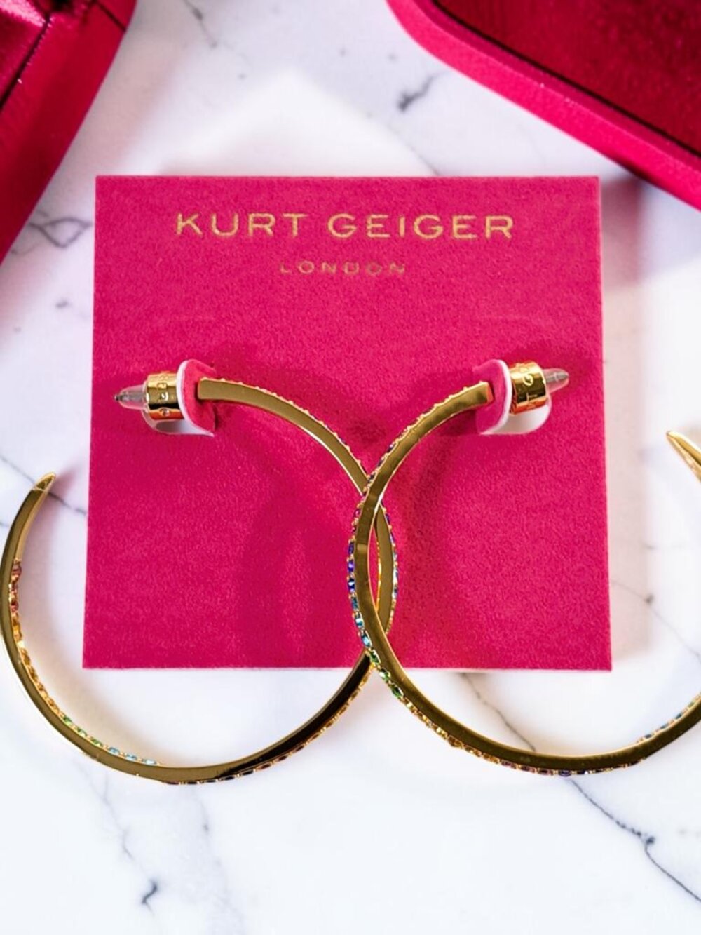 Kurt Geiger London Rainbow Pave Gold-Toned Hoop Earrings NWT